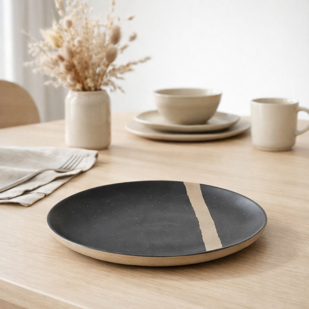 Assiette J-Line - céramique - noir/taupe - petite en situation