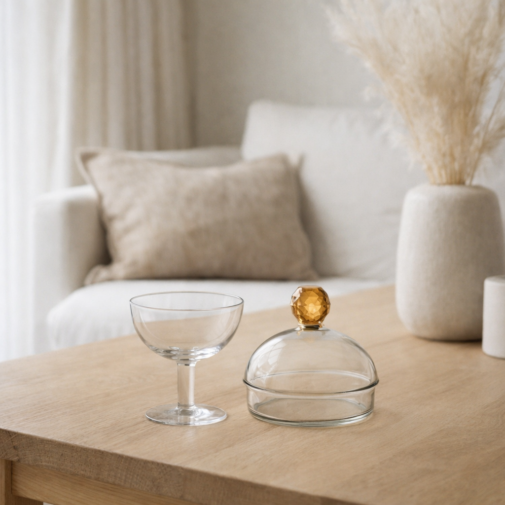 J-Line Bocal de Rangement Diamant Cristal Transparent/Verre Orange Clair Petit en situation