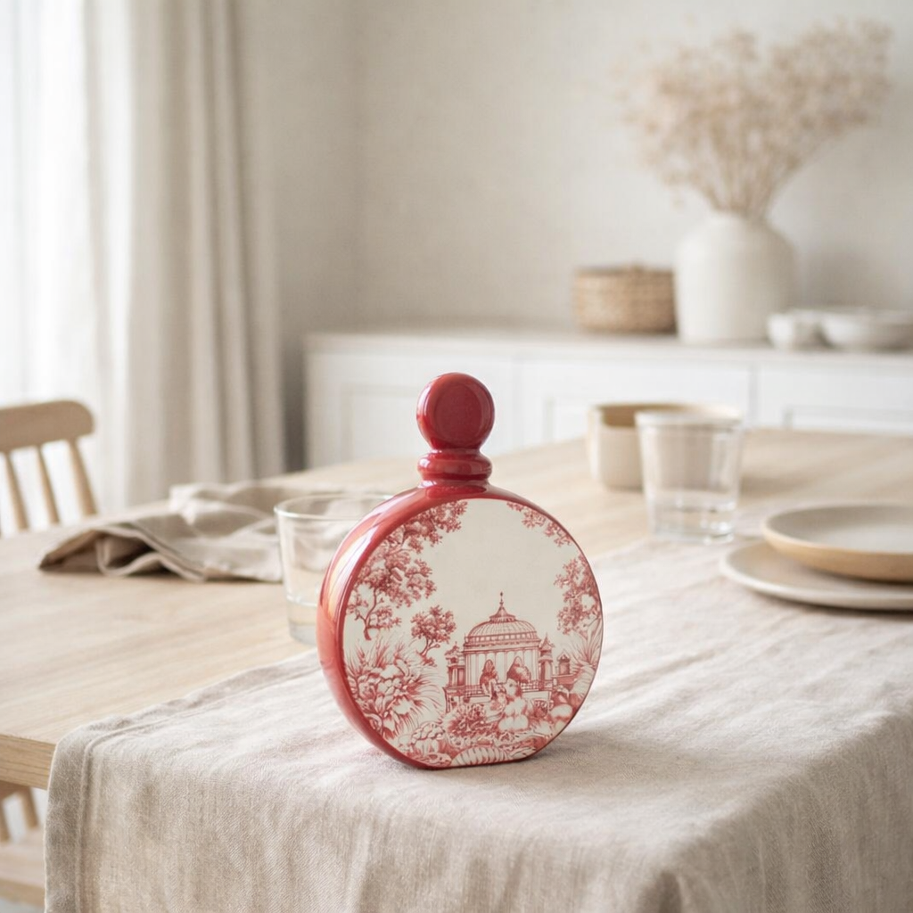 Bouteille d'eau en porcelaine J-Line Moriko rouge/blanc en situation