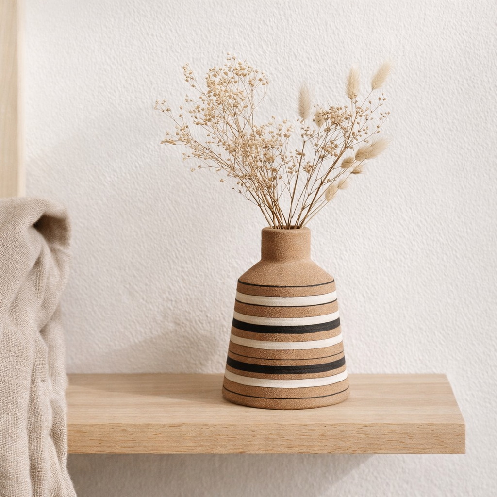 J-Line Vase Tukano Stripes Terra Marron/Noir/Blanc Petit en situation