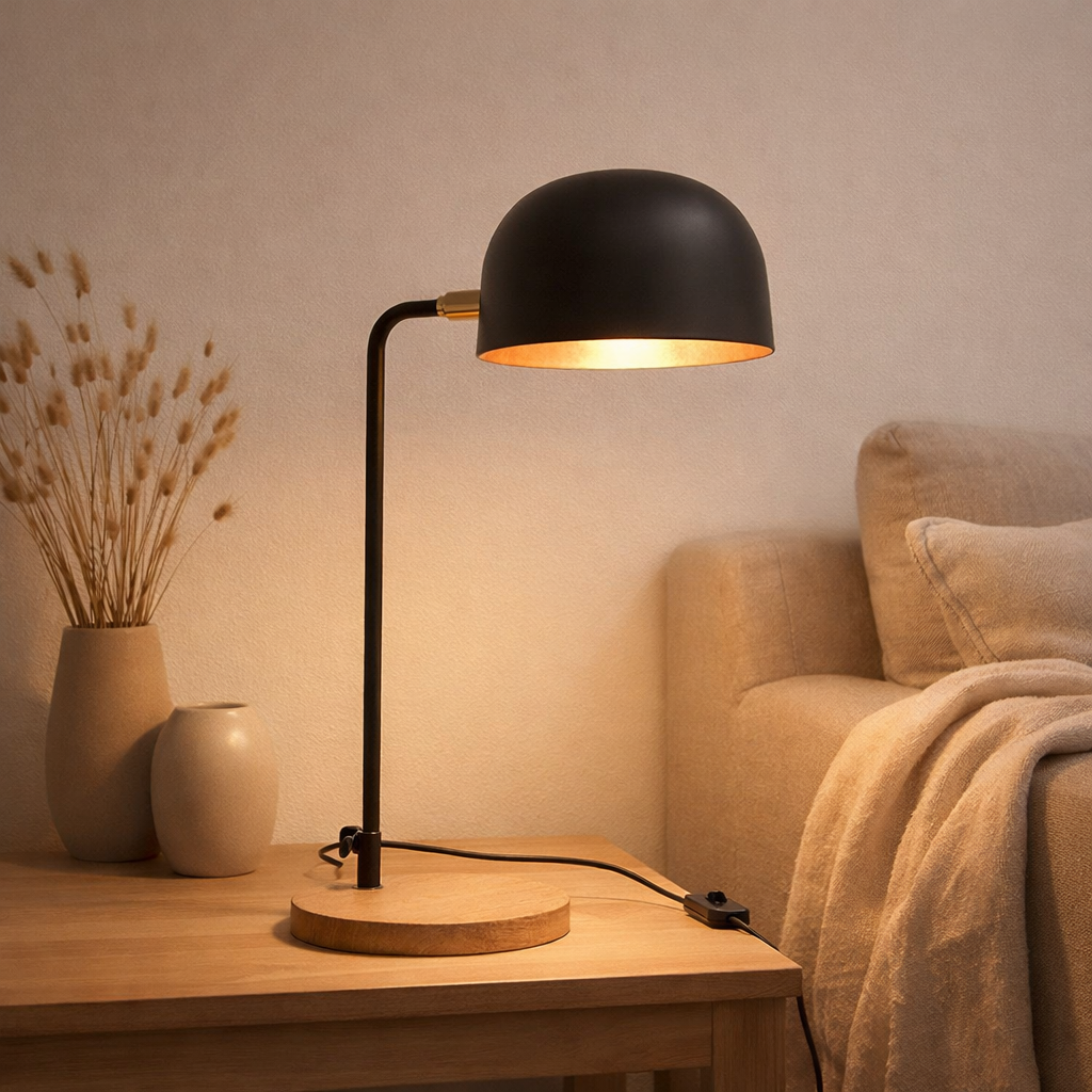 Lampe de table J-Line Evy - fer/bois - noir/naturel en situation