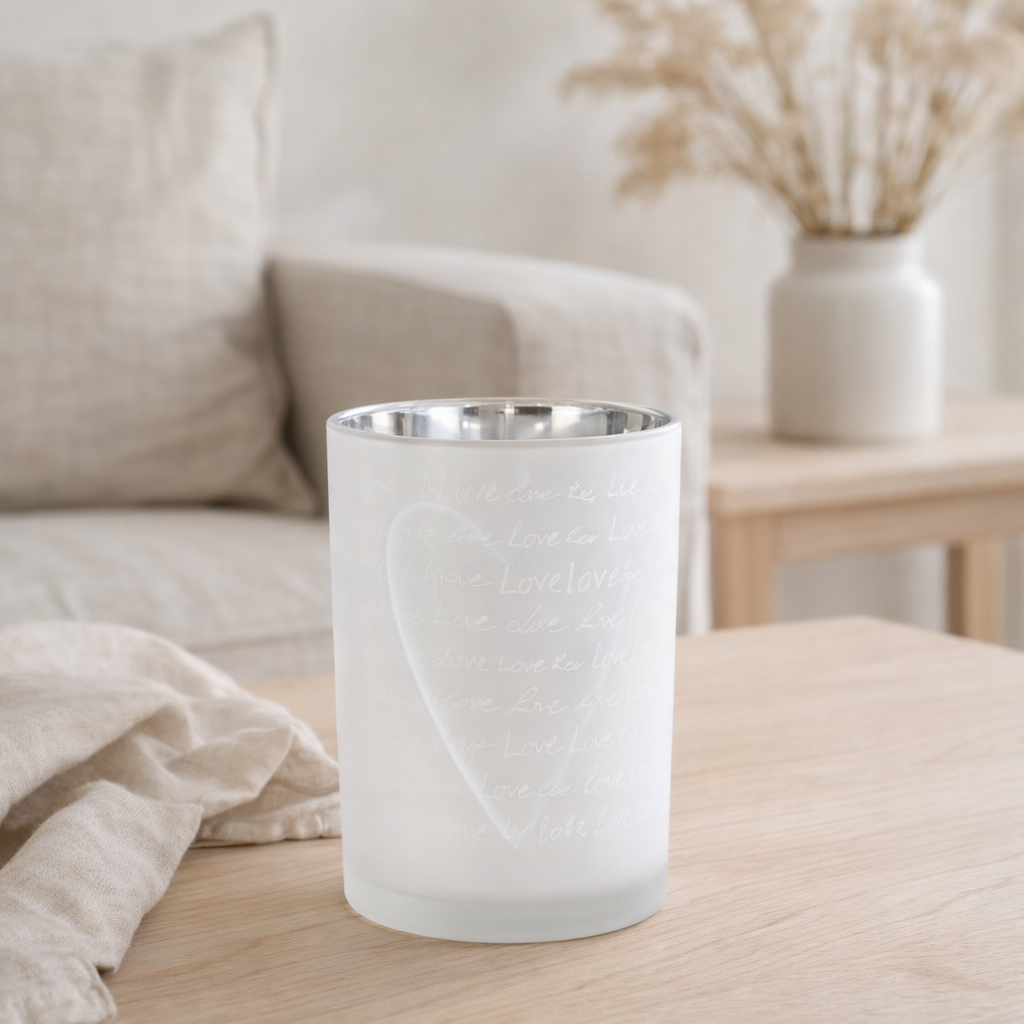 J -line Windlicht Love - Glass - Wit - Large en situation