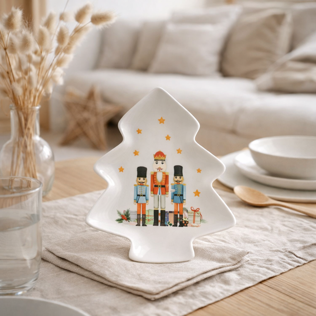 J-Line Assiette Arbre Casse-Noisette Coffret Cadeau Céramique Blanc en situation
