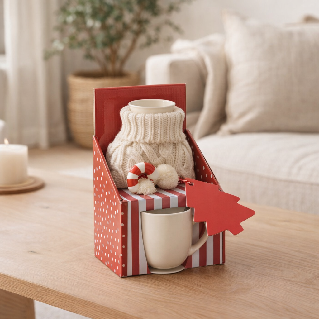 J-Line Sac + Cuillère + Bouillotte Coffret Cadeau Céramique Rouge en situation