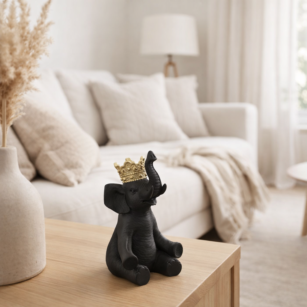 J-Line Elephant Crown Résine Noir/Or Small en situation