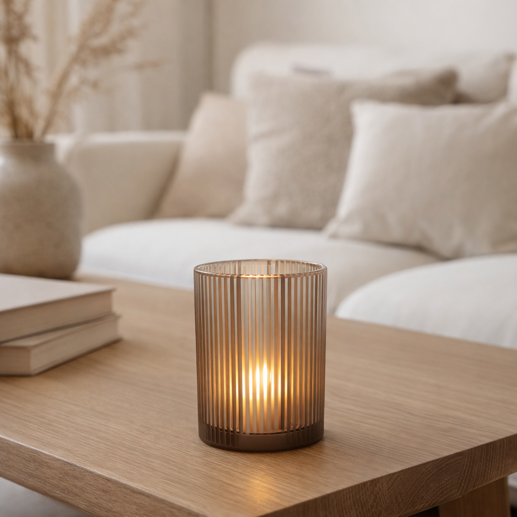 Lanterne J-Line Stripes - verre - marron/blanc - moyen en situation