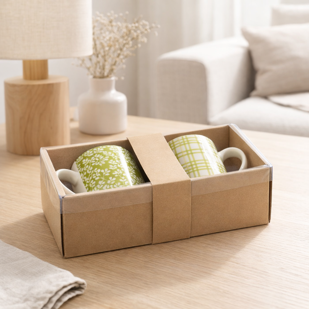 J-Line Box 2 tasses Green en céramique en situation
