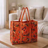 Oiseaux de sac J-line / Velvet de coton floral orange en situation
