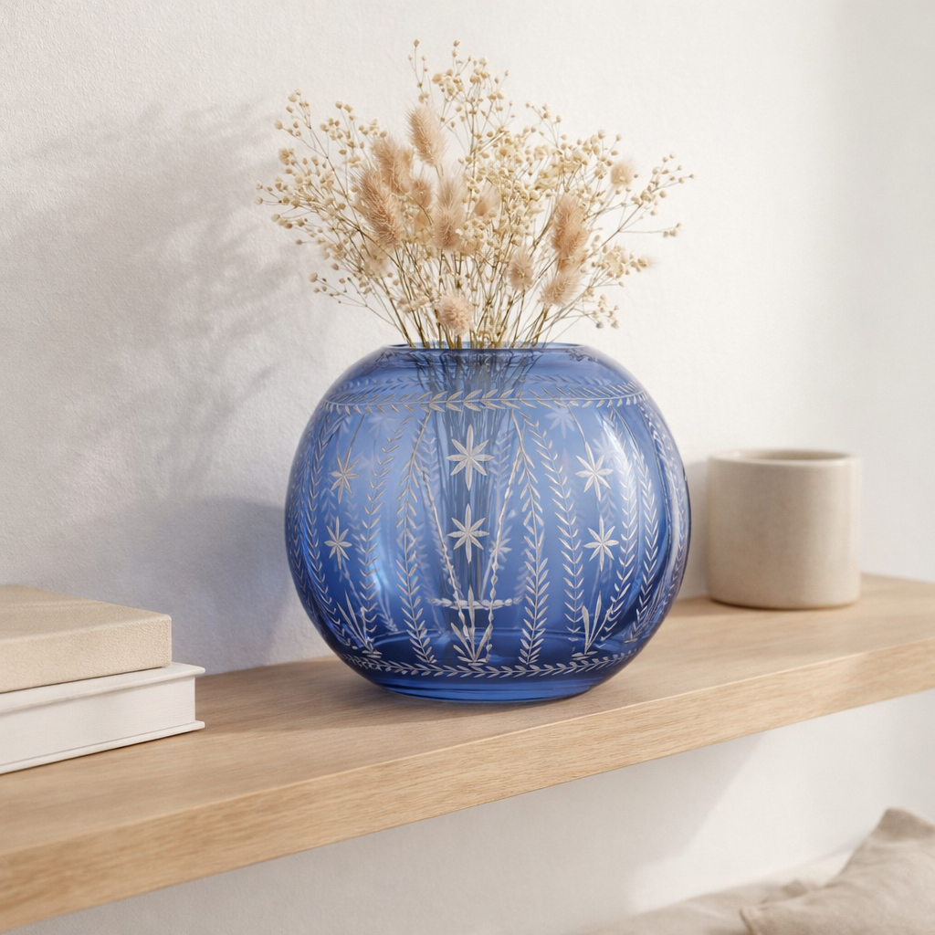 J -line Vase Tarifa Round - Verre - Bleu - Ø 27 cm en situation