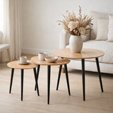 Table d'appoint J-Line Palet - bambou/métal - naturel/noir - lot de 3 en situation
