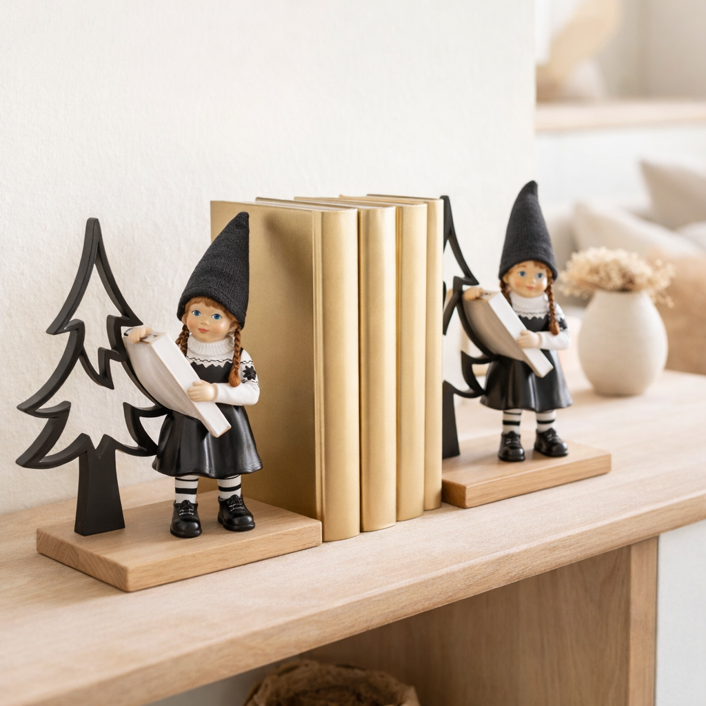 Décoration j -line denneboom à pied - aluminium / bois - noir - petit en situation