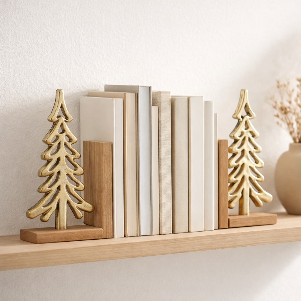 J -line Decoration Tree à pied - aluminium / bois - or - grand en situation