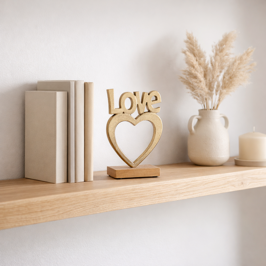 J -line Decoration Love Heart à pied - Aluminium / bois - Gold - Large en situation