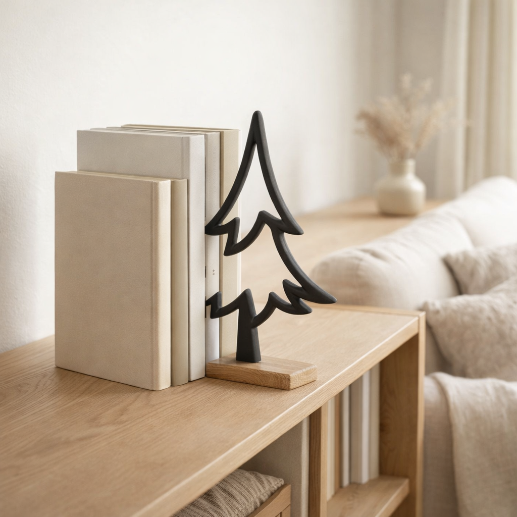 Décoration J -line Denneboom à pied - aluminium / bois - noir - grand en situation