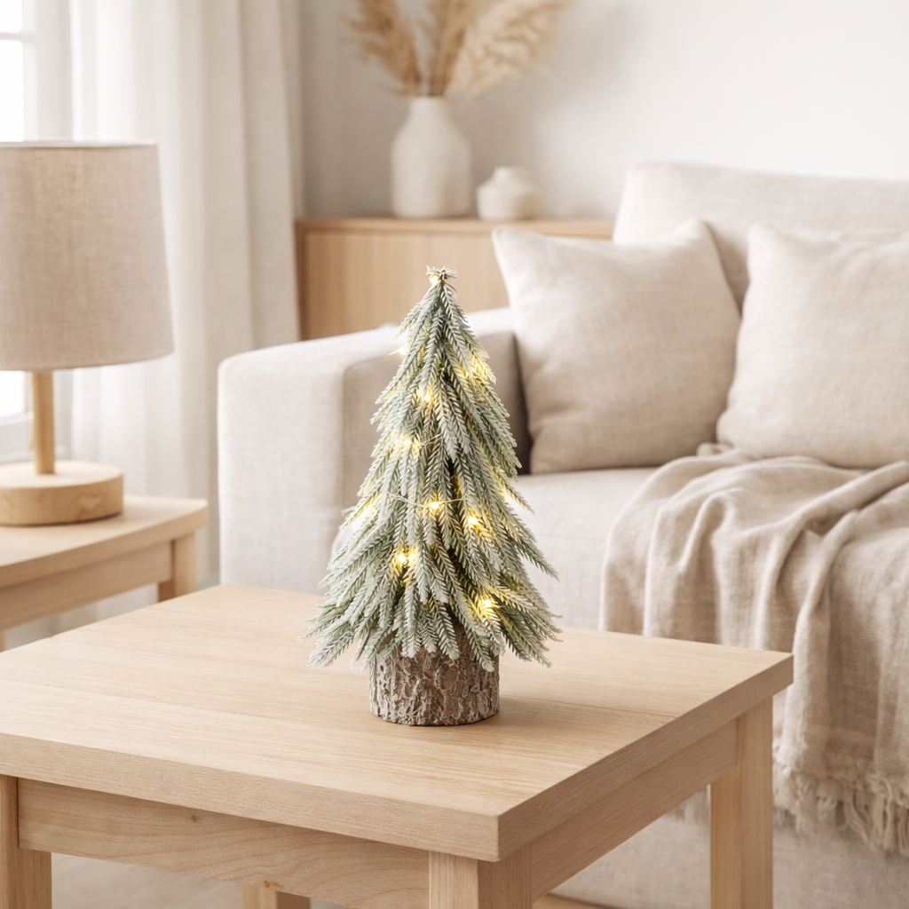 J-Line Sapin de Noël A+Led Plastique Vert Neige Petit en situation