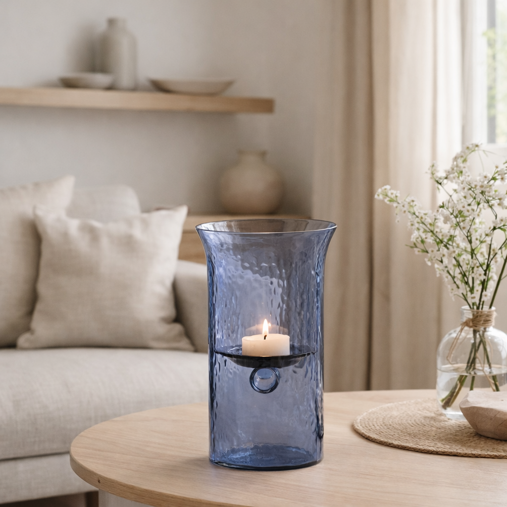 J-line windlicht tarifa smal verre blauw petit en situation