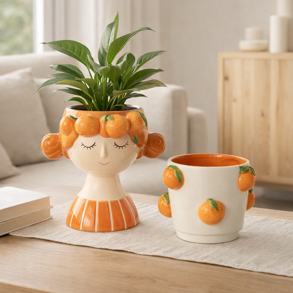 J -line Flowerpot 2 parties Orange - Céramique - Mélange - Ø 17,5 cm en situation