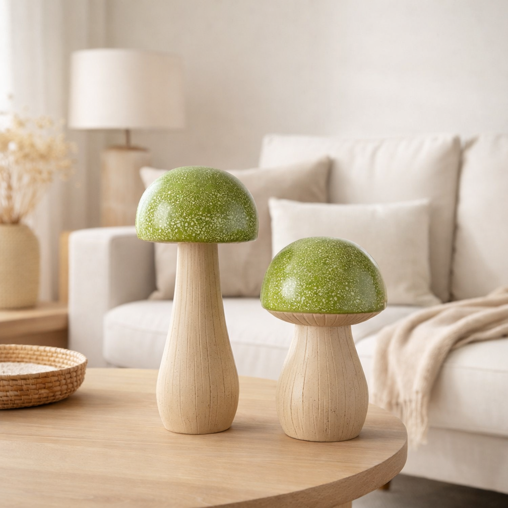 Décoration J-Line Champignon - plastique - vert - lot de 2 en situation