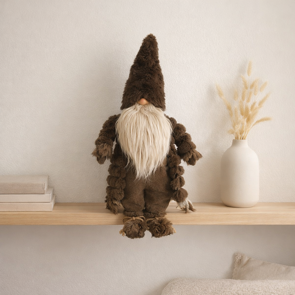 Figurine J-Line Gnome Forest - textile - marron - petit en situation