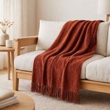 Couverture J-Line Chenille - polyester - marron en situation