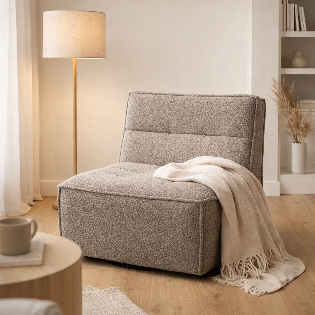 Chaise rotative J-Line Square - bois/textile - taupe en situation