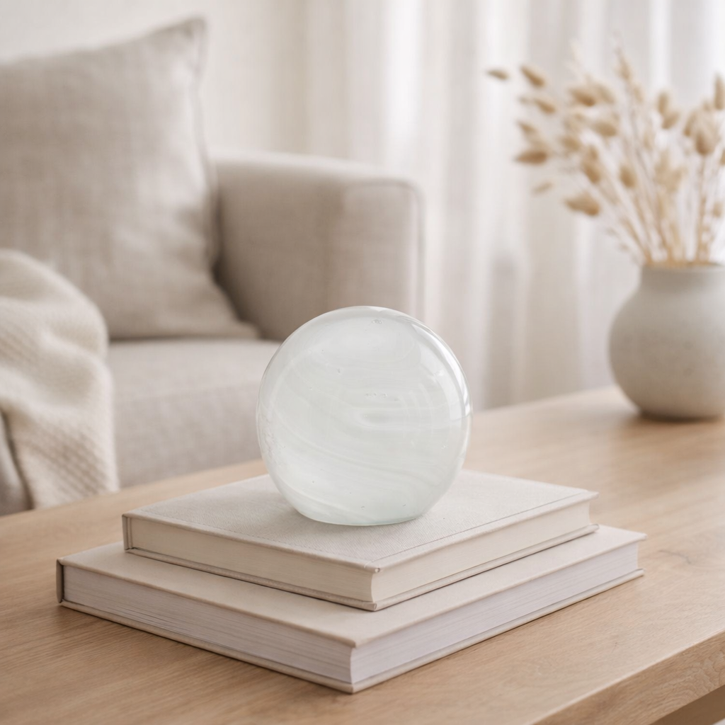 J -line Presse Paper Twister Round - Glass - blanc - Medium en situation