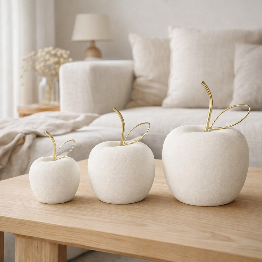 J-Line décoration Pomme - porcelaine - blanc/or - lot de 3 en situation