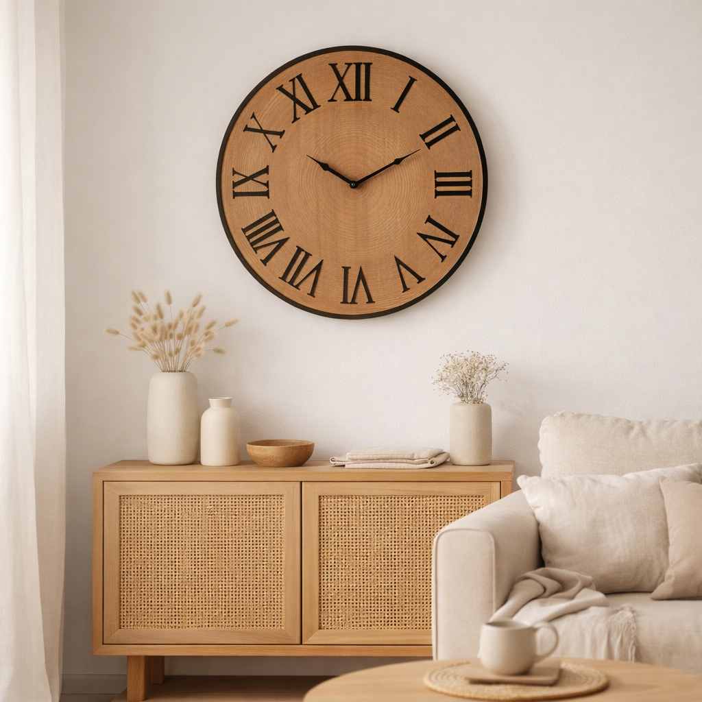 J -line Klok Nue - MDF / Iron - Natural - Large - Ø 60 cm en situation