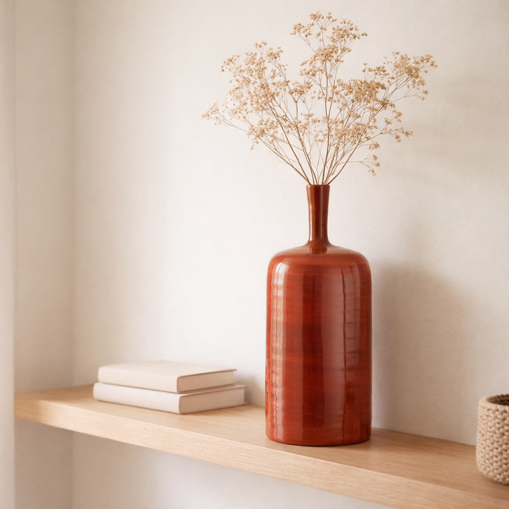 Vase J-Line Akane Bottle - céramique - rouge - grand en situation