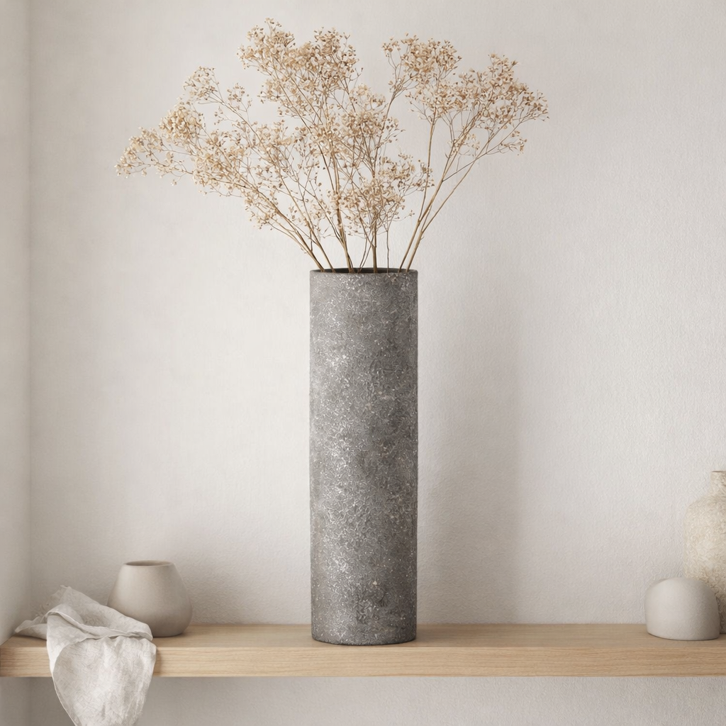 J-line Vase Cylinder rugueux - Metal - Gray - Ø 25,5 cm en situation