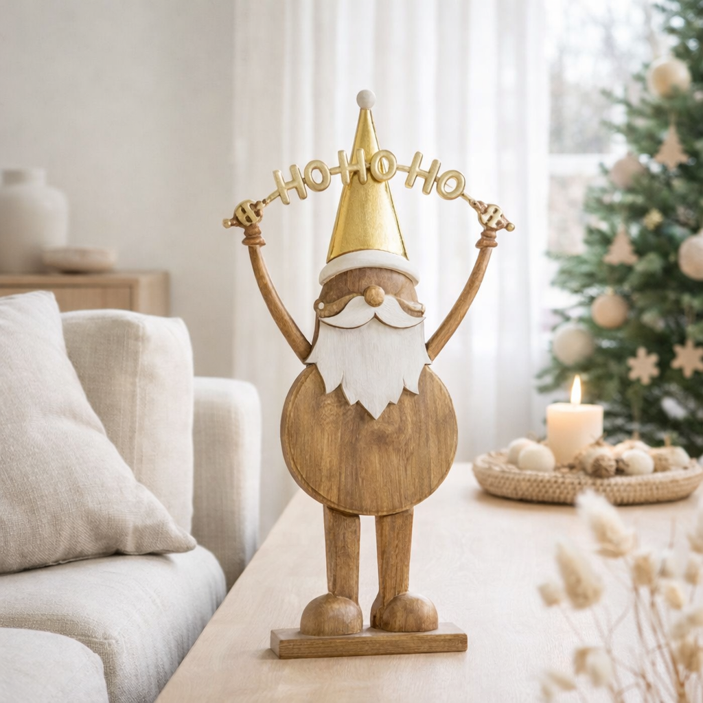 Pendentif de Noël J-Line - bois - or - grand en situation