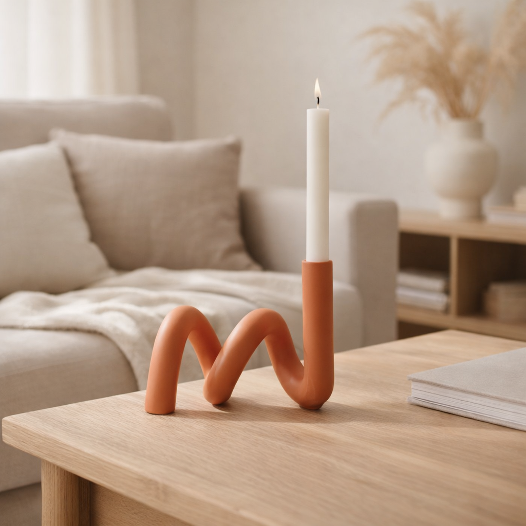 J -line Candlestick Twist 1 Candle - Céramique - Orange en situation