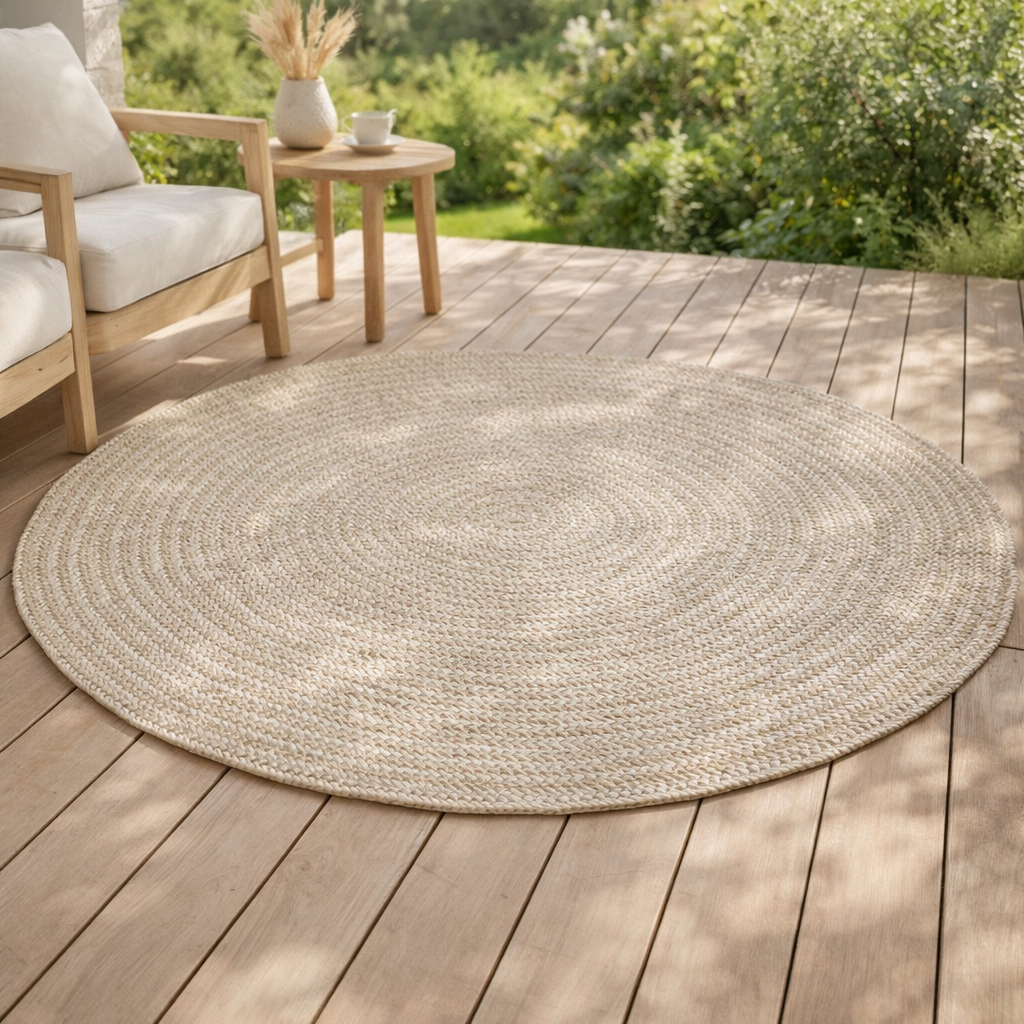 J-Line tapis Miami Outdoor - polyester - naturel/blanc - moyen en situation