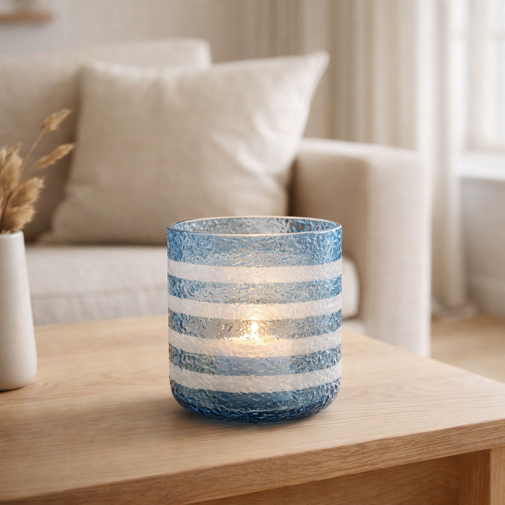 Lanterne J-Line Strepen - verre - bleu/blanc - grande en situation