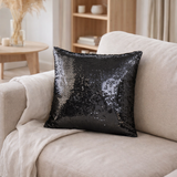 Coussin J-Line Réversible Paillette Noir/Argent en situation