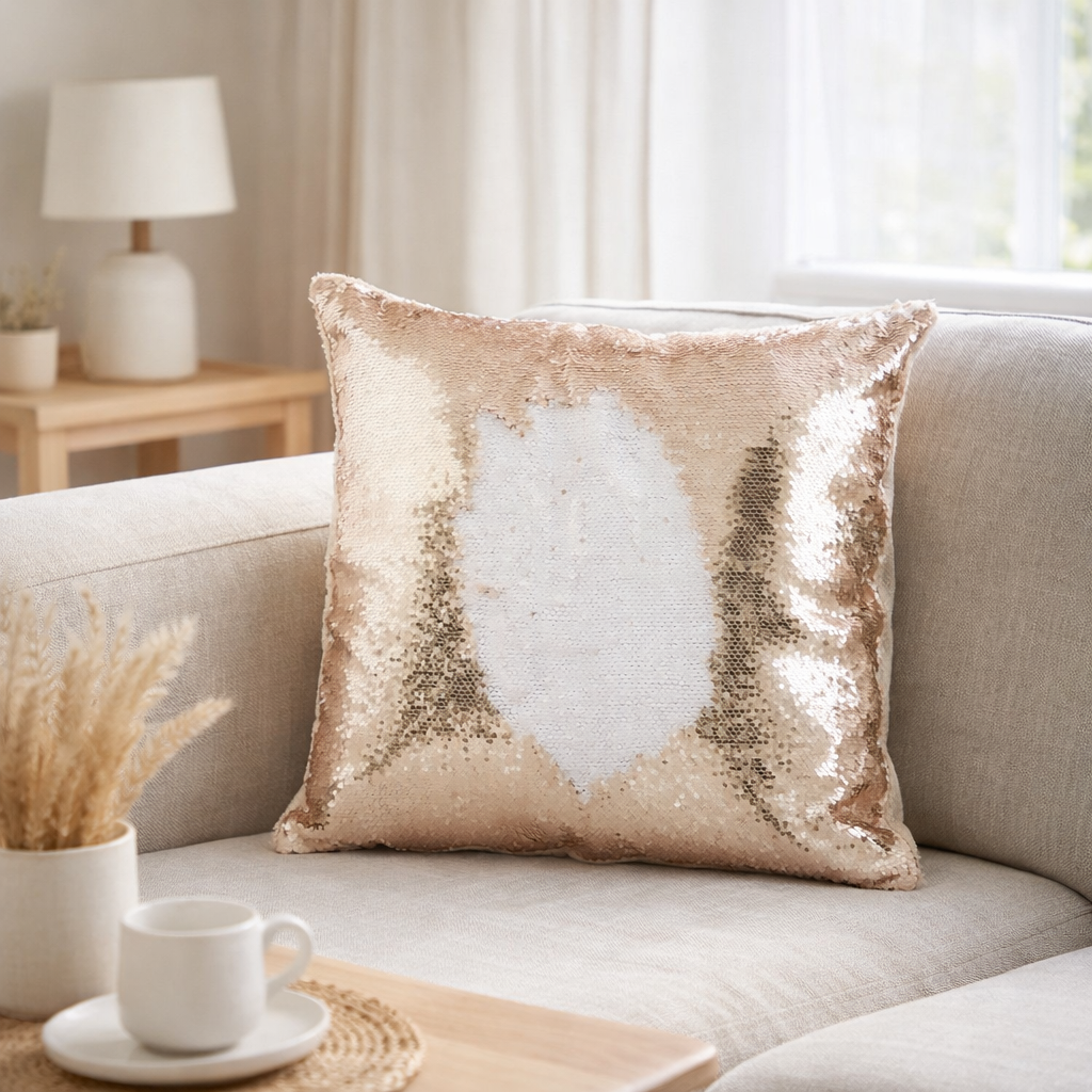 J-Line Coussin Réversible Paillette Champagne/Blanc en situation