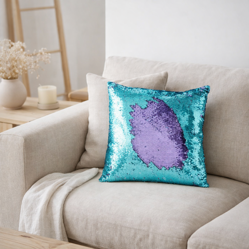 Coussin J-Line Réversible Paillette - textile - bleu/violet en situation