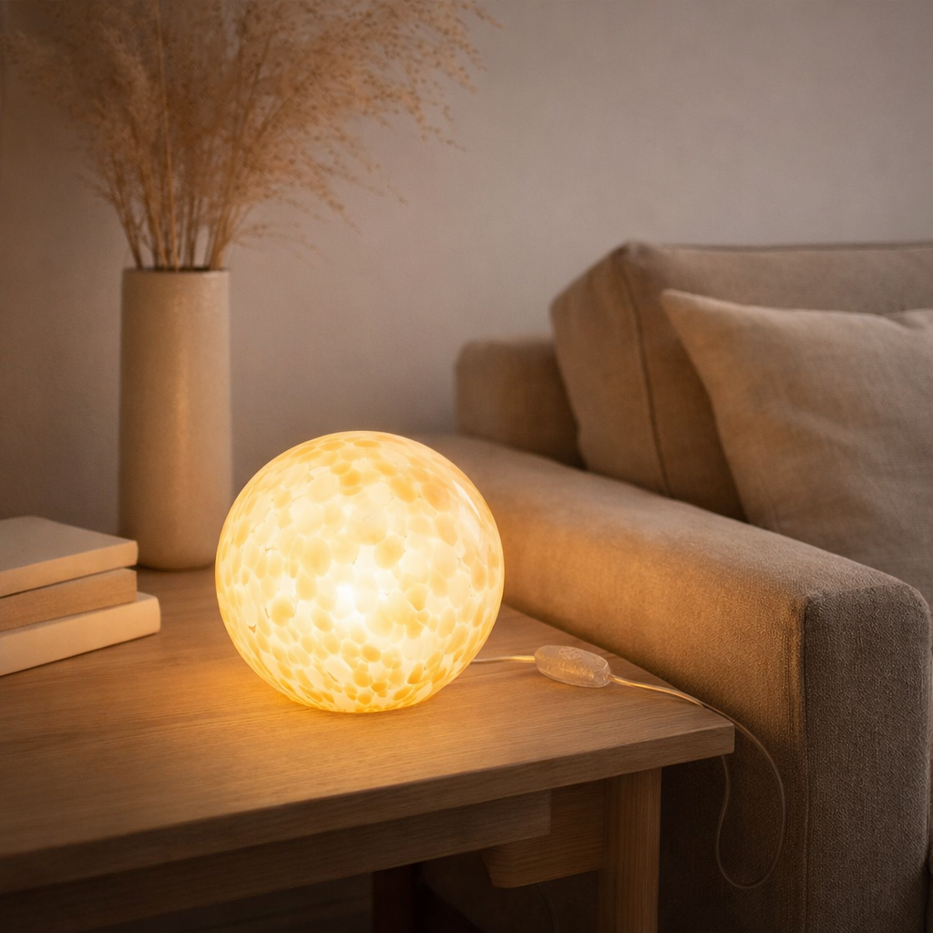 Lampe J-Line Melissa Round - verre - beige - petite en situation