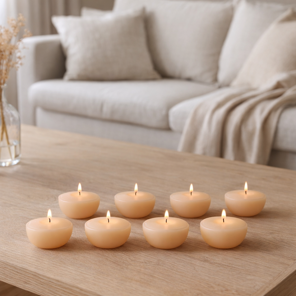 Bougie flottante J-Line - beige - petite - 4U - boîte de 8 en situation