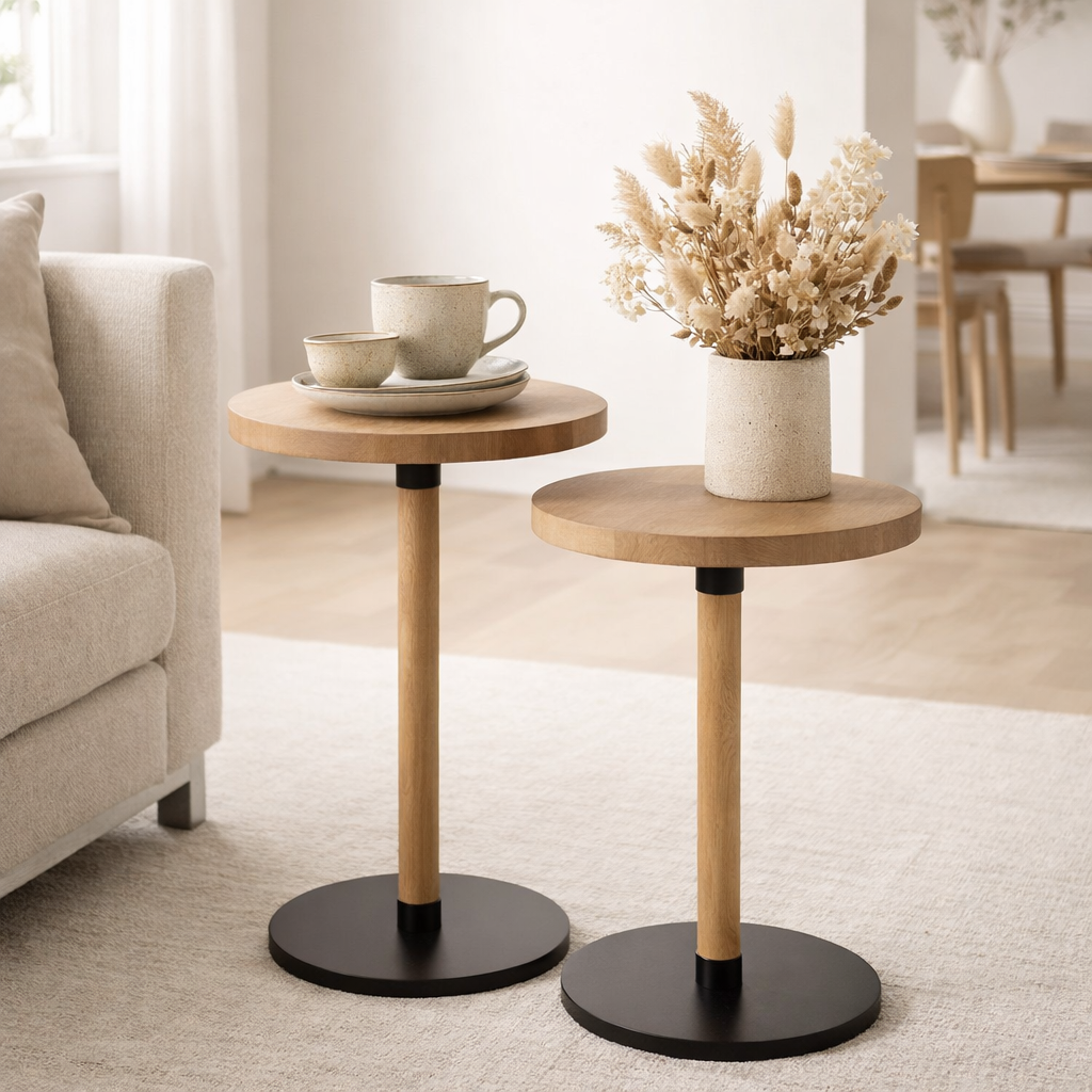 J-Line Set de 2 Tables d'appoint Ron MDF/bois de pin noir naturel en situation