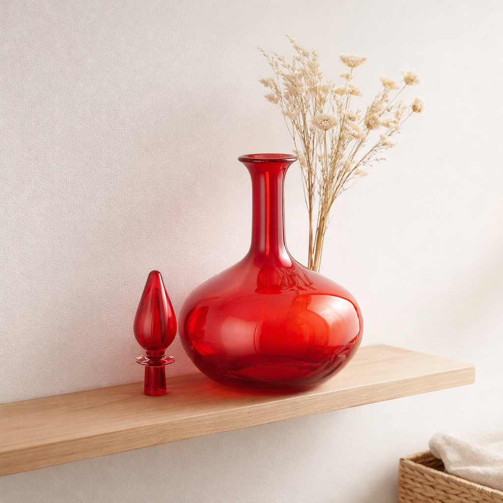 Vase J -line + bouteille d'arrêt - Verre - Rouge - Ø 26,5 cm en situation