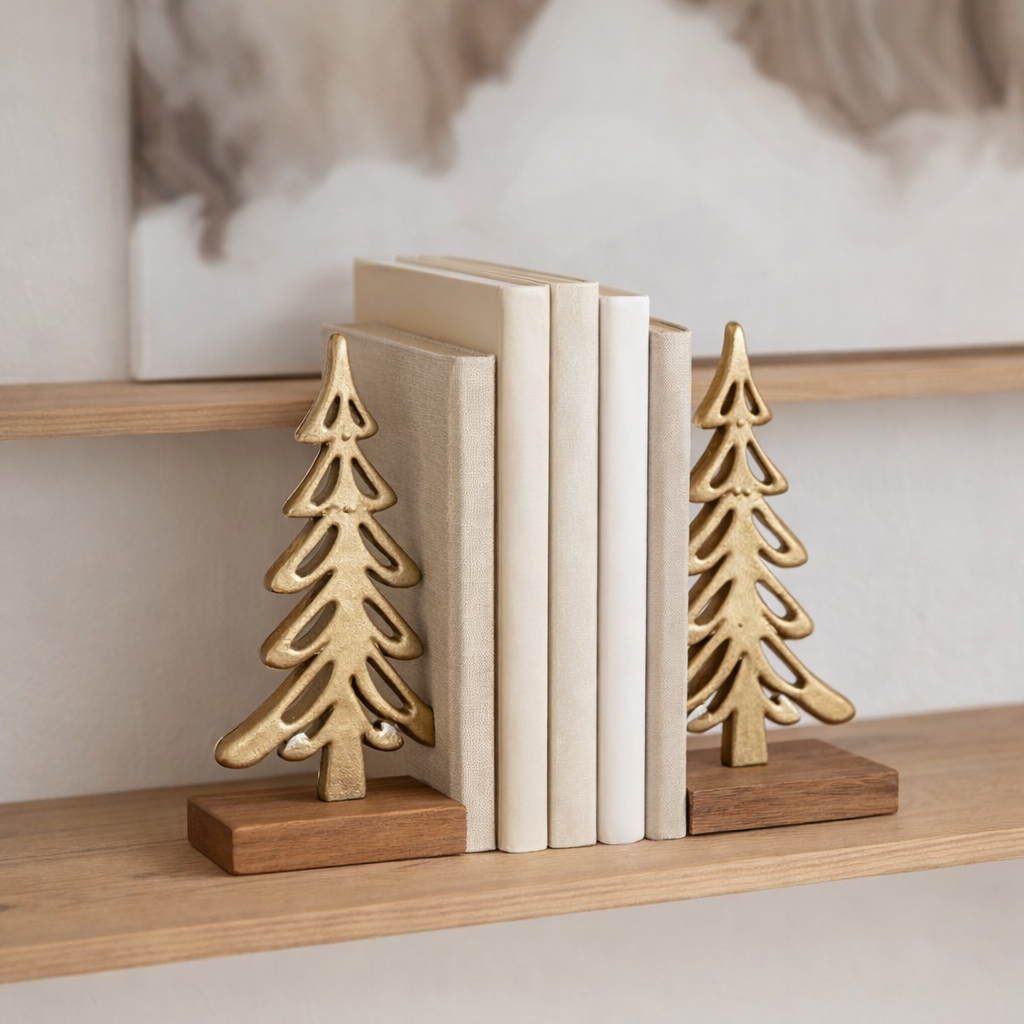 J -line Decoration Tree à pied - Aluminium / bois - Gold - Medium en situation