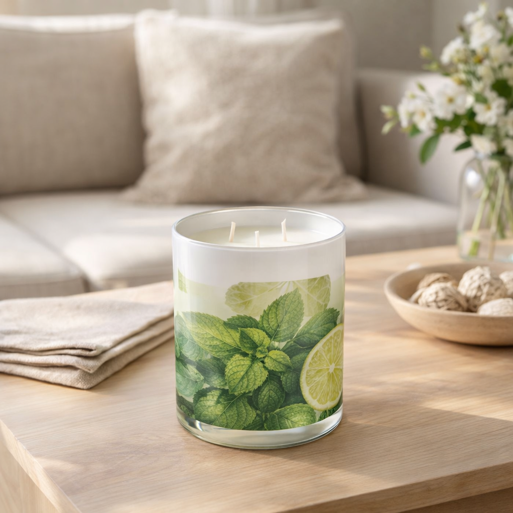 Bougie parfumée J-Line - Mojito - verte - grande - 70U en situation