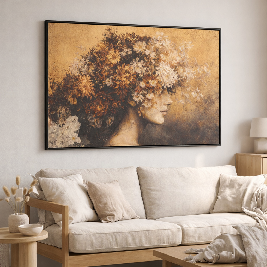 J-Line Cadre Femme Fleurs Toile/Bois Mix en situation