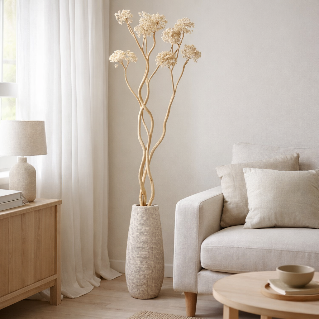 Branche de décoration J-Line Fleurs séchées - roseau - naturel - L - lot de 3 en situation