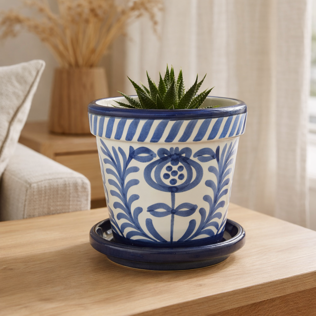 J -line Flowerpot Grenade - Céramique - Bleu - Small - Ø 21 cm en situation