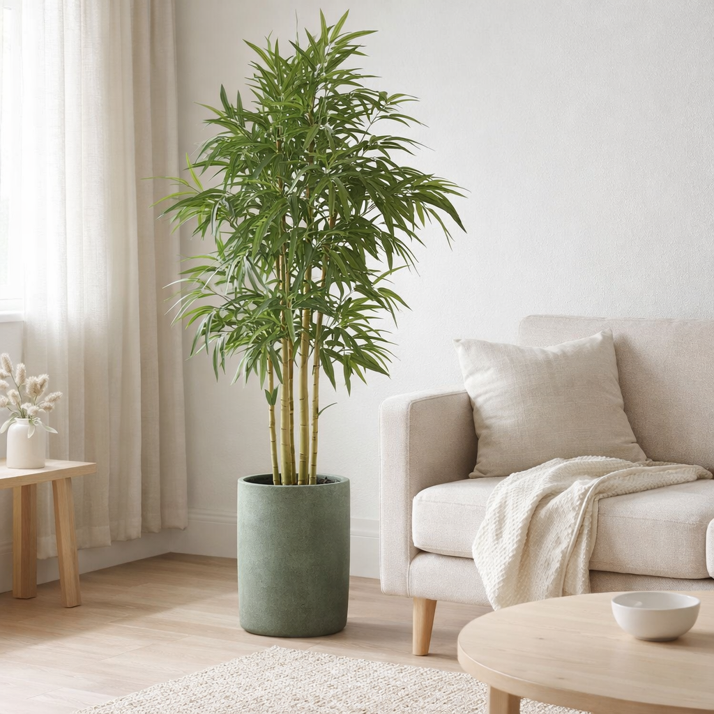 J-Line Pot Bambou Artificiel Vert en situation