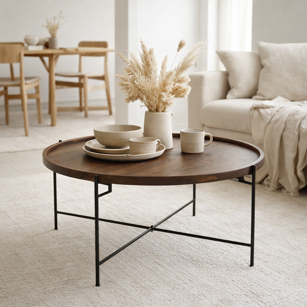 J-Line Tafel Rond Ijzer/Mangohout Bruin/Zwart en situation