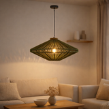 J-Line Lampe à Suspension Ovni Fer/Jute Vert Petit en situation