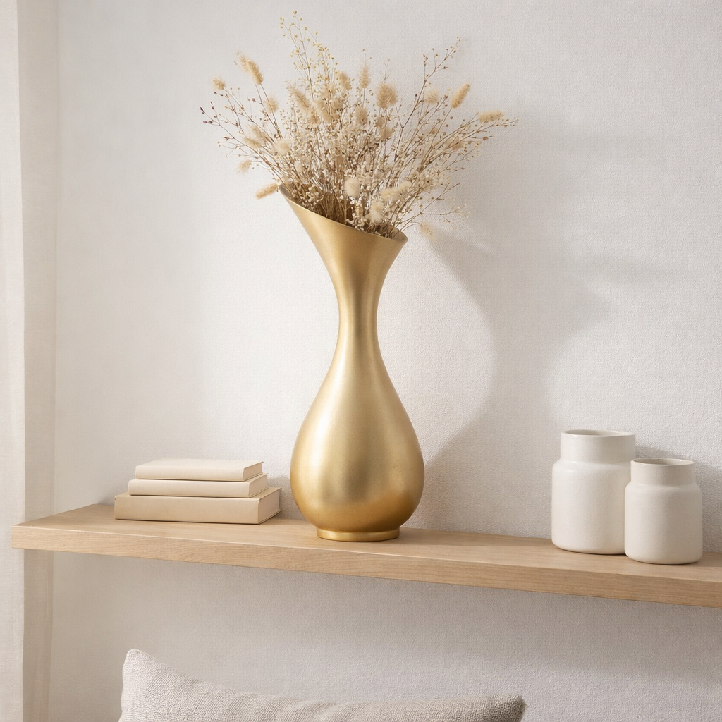 J -line vase olivia - aluminium - or - grand - 77 cm de haut en situation